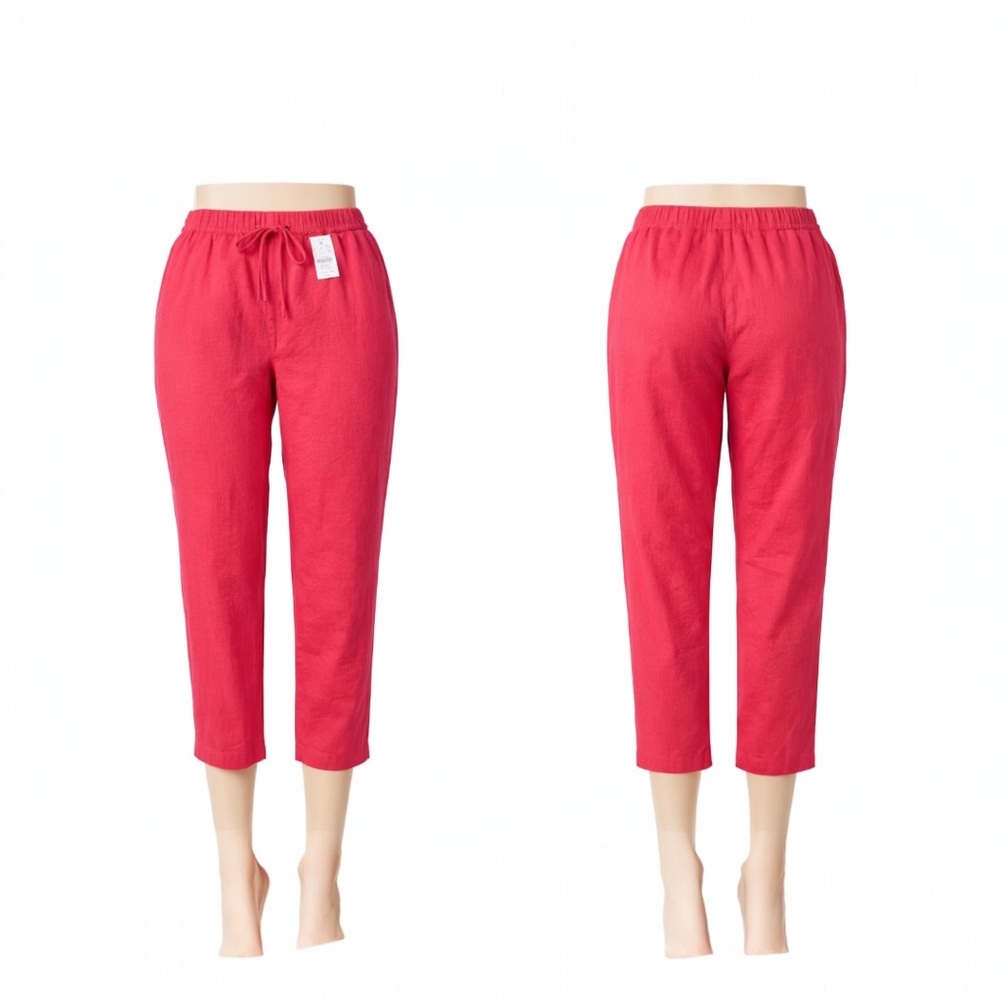 J Crew Linen Pants Womens 16T Tall Pink Cropped Elastic Waist Drawstring NWT